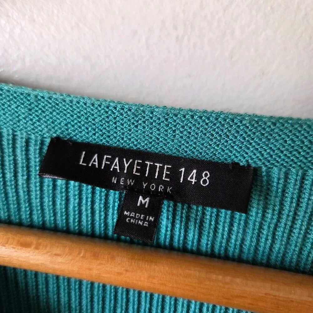 EUC DESIGNER LAFAYETTE 148 TEAL BOATNECK BOXY RELAXED SWEATER TOP SIZE M